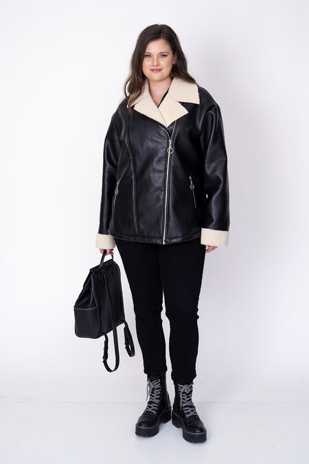 FAUX LEATHER JACKET WITH SHEARLING LINING - Thumbnail (8)