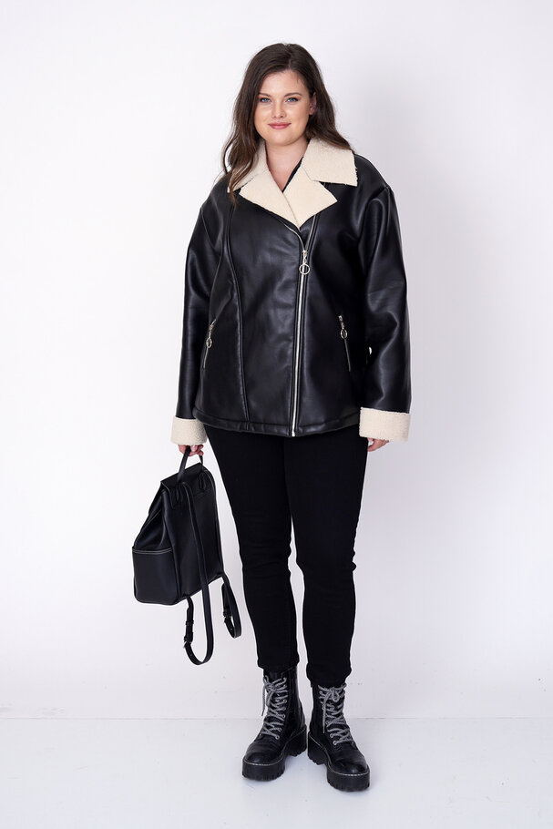 FAUX LEATHER JACKET WITH SHEARLING LINING