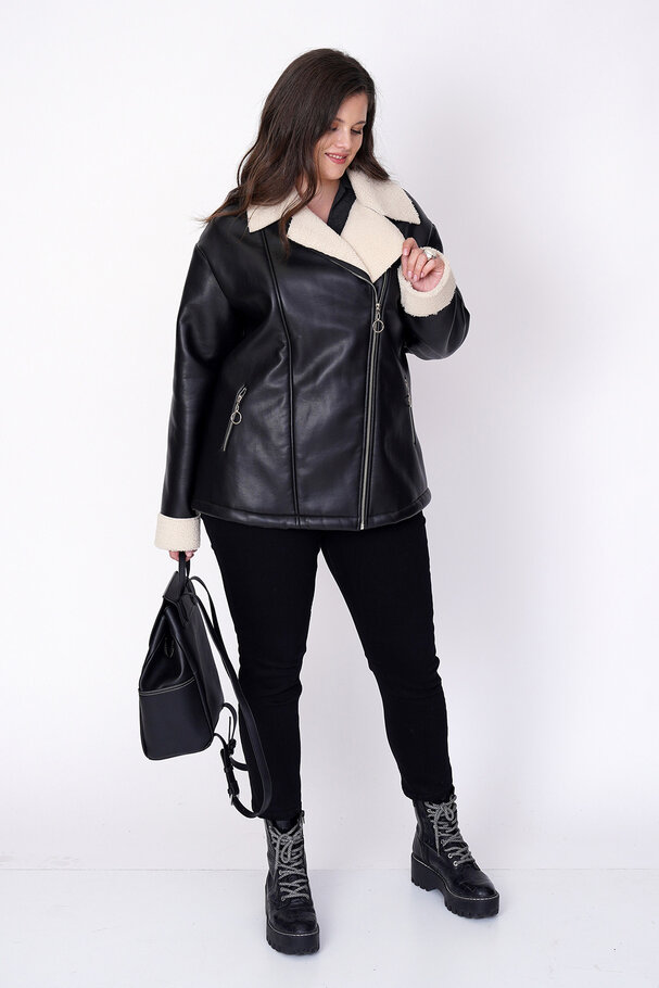 FAUX LEATHER JACKET WITH SHEARLING LINING