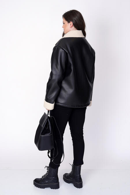 FAUX LEATHER JACKET WITH SHEARLING LINING - Thumbnail (10)