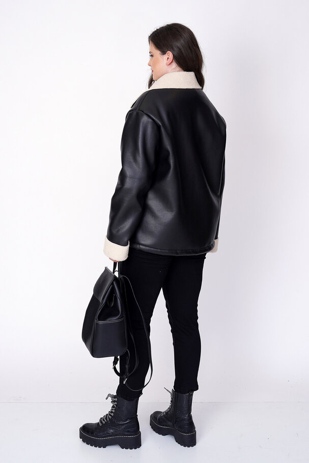 FAUX LEATHER JACKET WITH SHEARLING LINING