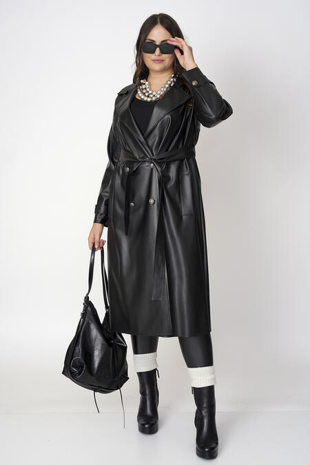 54492 - FAUX LEATHER TRENCH COAT (1)  - FAUX LEATHER TRENCH COAT (1)