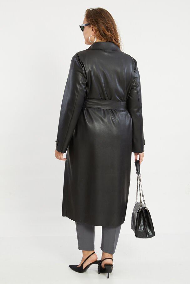 FAUX LEATHER TRENCH COAT