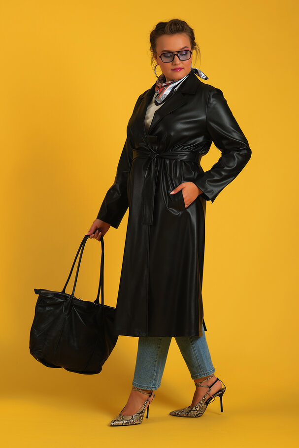FAUX LEATHER TRENCH COAT