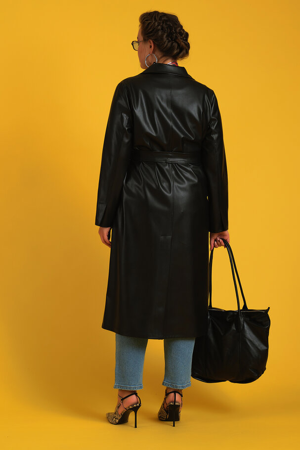FAUX LEATHER TRENCH COAT