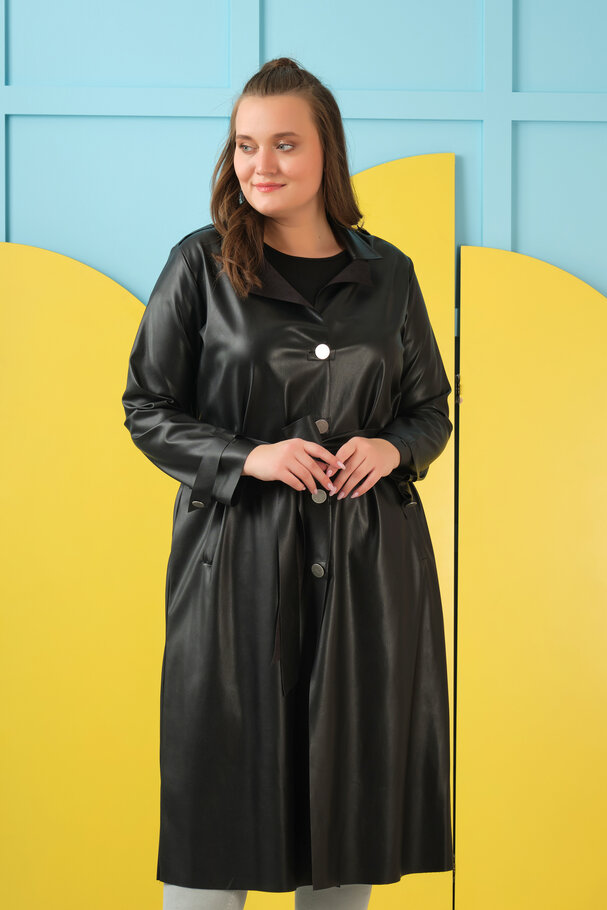 FAUX LEATHER TRENCHCOAT