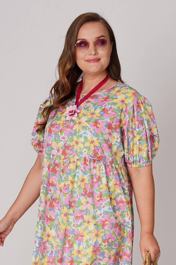 FLORAL PRINT DRAPED DRESS