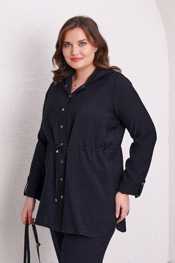 FLOWY DRAWSTRING HOODED JACKET