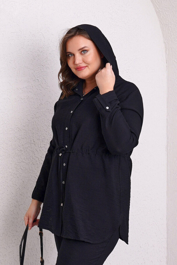 FLOWY DRAWSTRING HOODED JACKET