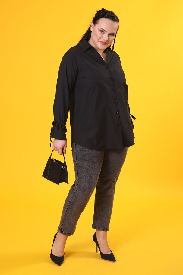 GATHERED-CUFF POPLIN SHIRT