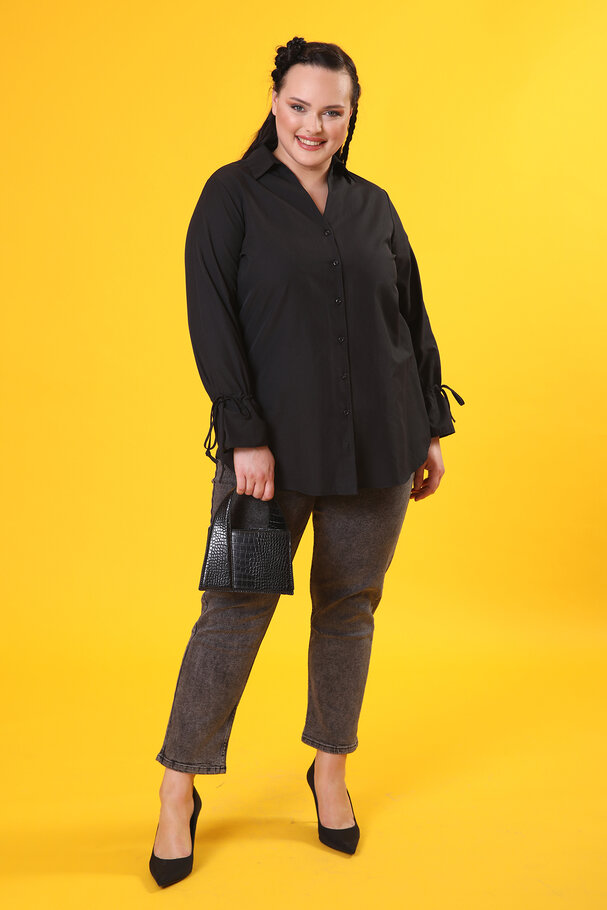 GATHERED-CUFF POPLIN SHIRT