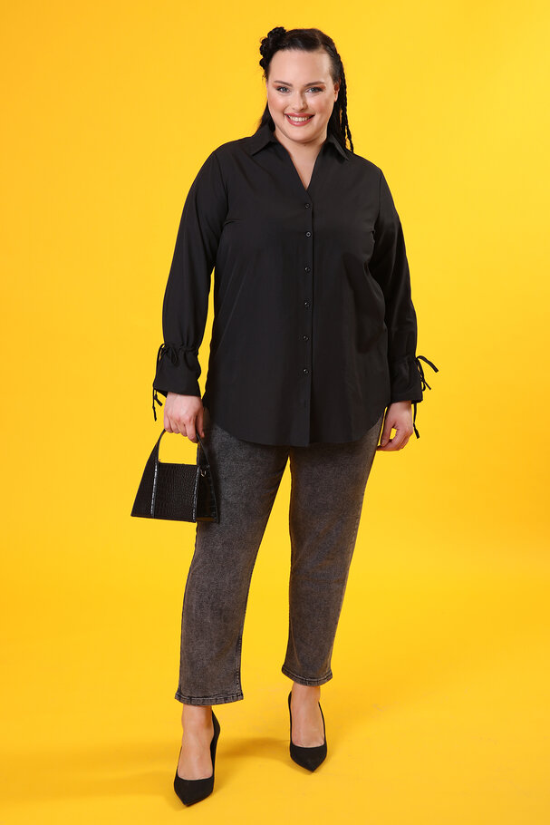 GATHERED-CUFF POPLIN SHIRT