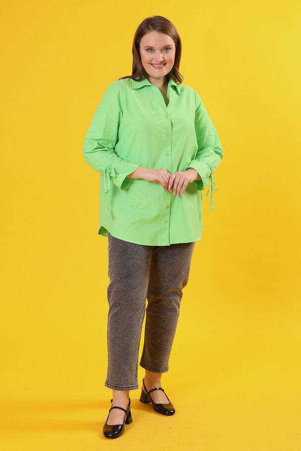 GATHERED-CUFF POPLIN SHIRT