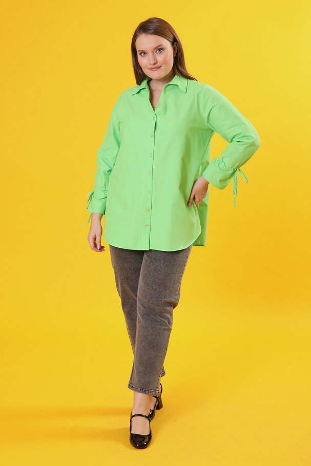 GATHERED-CUFF POPLIN SHIRT