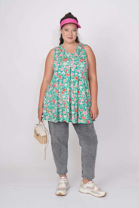  - GÜL DESENLİ V-YAKA BASIC PENYE BLUZ (1)