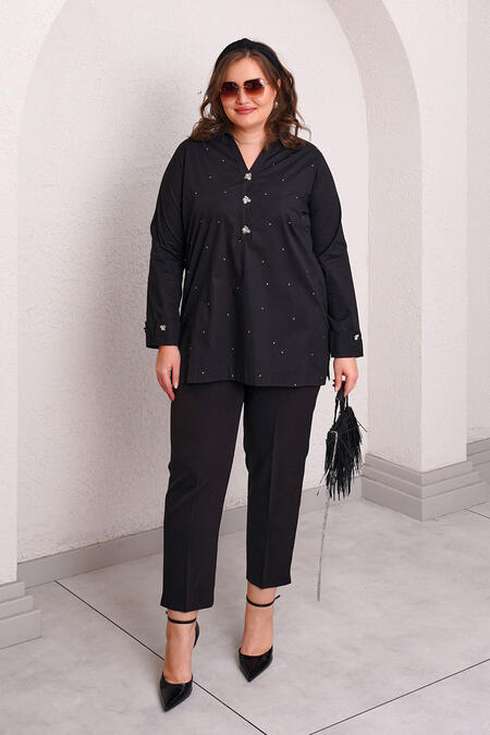 Büyük Moda - HEART BUTTON STRETCH POPLIN BLOUSE (1)