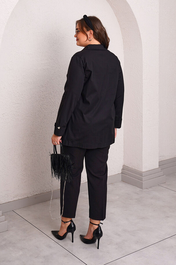 HEART BUTTON STRETCH POPLIN BLOUSE