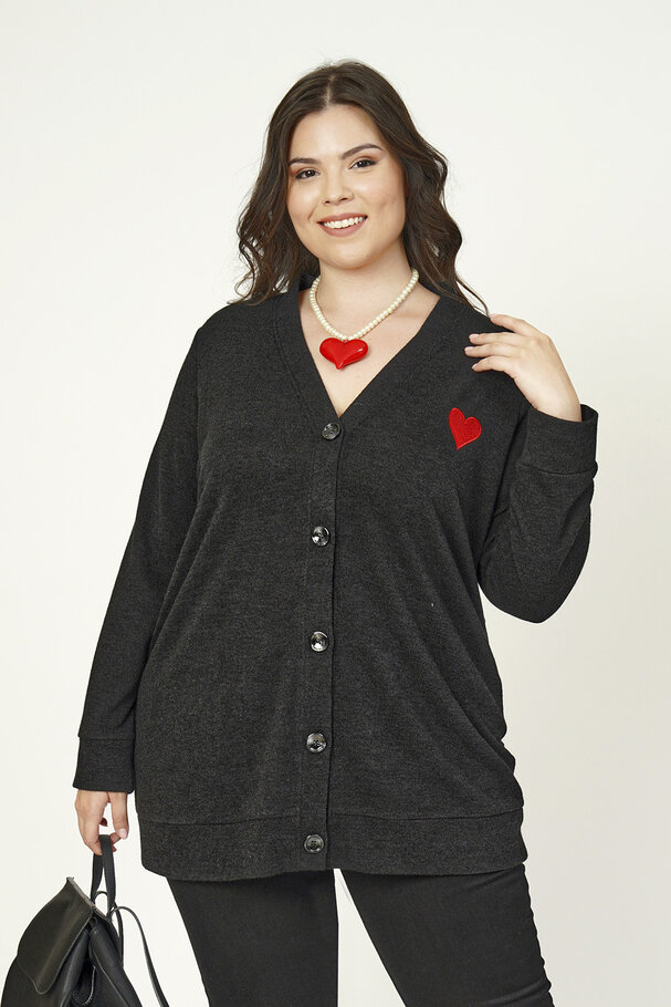 HEART EMBROIDERED KNIT CARDIGAN