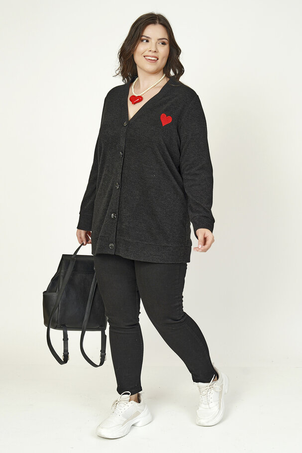 HEART EMBROIDERED KNIT CARDIGAN