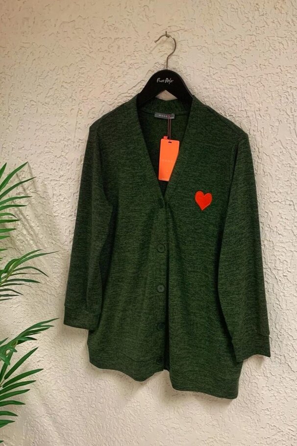 HEART EMBROIDERED KNIT CARDIGAN