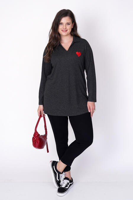 Büyük Moda - HEART EMBROIDERED KNIT TOP (1) Büyük Moda - HEART EMBROIDERED KNIT TOP (1)