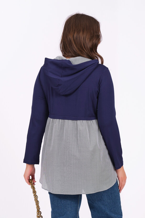 HOODED SHIRT WITH MIXED FABRIC