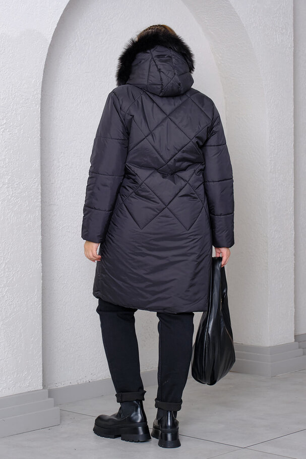 HOODED QUILTED COAT WITH FUR