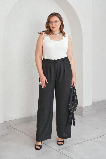 Büyük Moda - KETEN DOKULU GENİŞ PAÇA PANTOLON Büyük Moda - KETEN DOKULU GENİŞ PAÇA PANTOLON