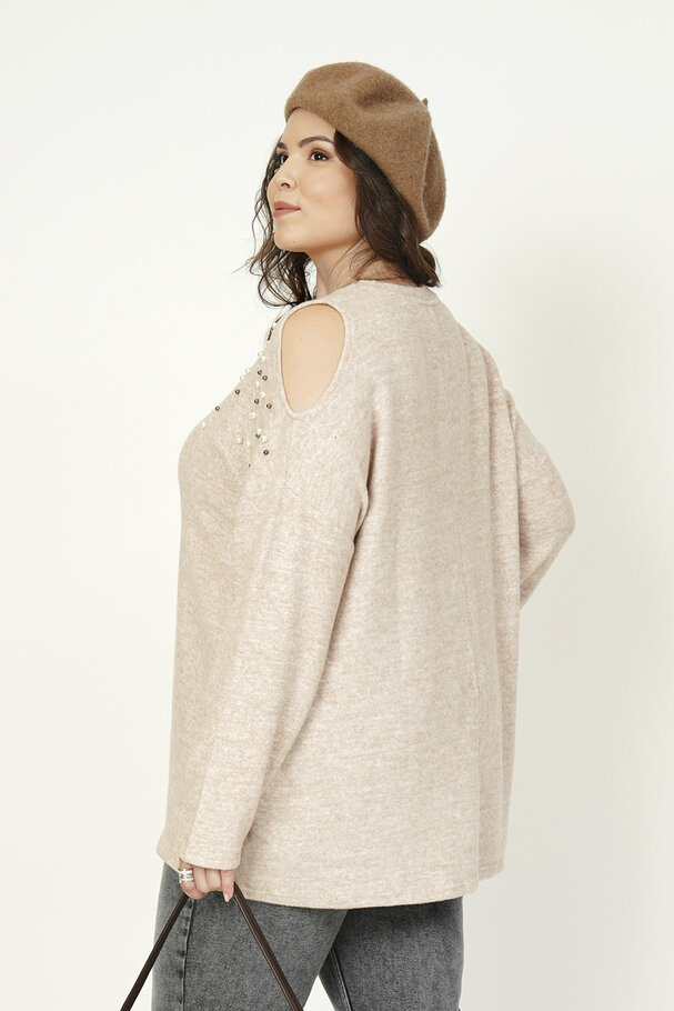 KNIT SWEATER WITH PEARL AND STONE DETAILS