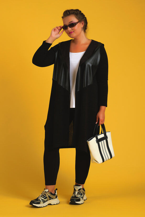KNIT CARDIGAN WITH LEATHER DETAIL