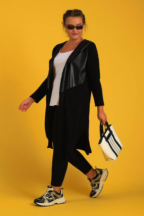 KNIT CARDIGAN WITH LEATHER DETAIL