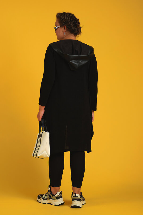 KNIT CARDIGAN WITH LEATHER DETAIL