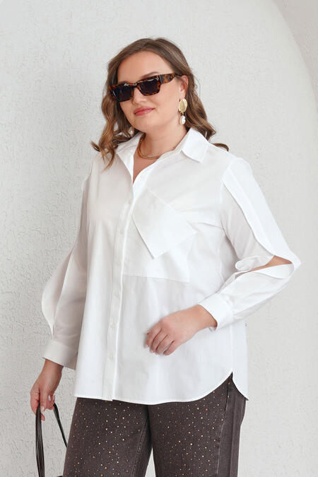 Büyük Moda - KOL DETAYLI PAMUK GÖMLEK Büyük Moda - KOL DETAYLI PAMUK GÖMLEK