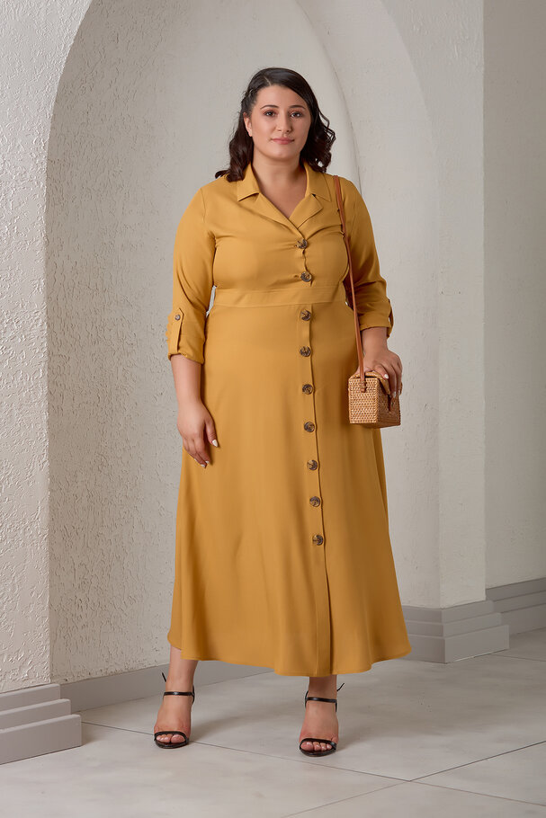 LAPEL COLLAR LONG DRESS