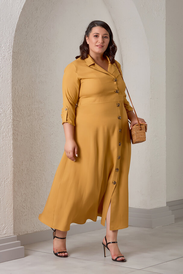 LAPEL COLLAR LONG DRESS