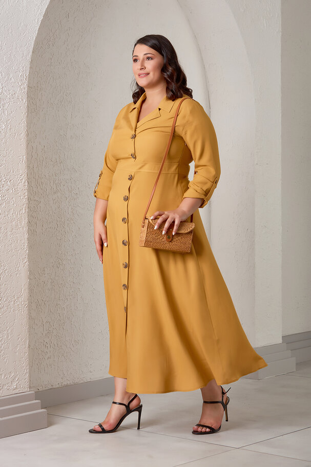 LAPEL COLLAR LONG DRESS