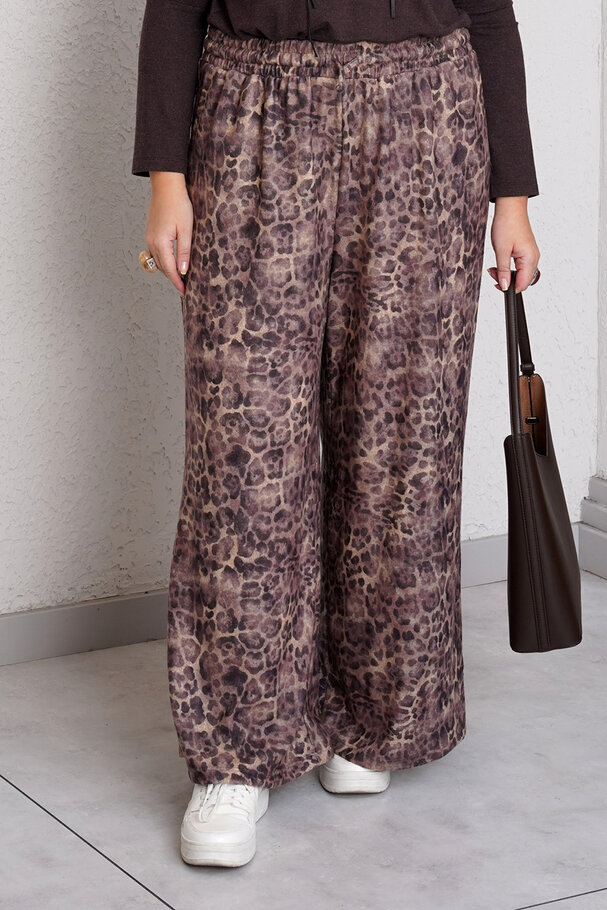 LEOPAR DESENLİ GENİŞ PAÇA TRİKO PANTOLON