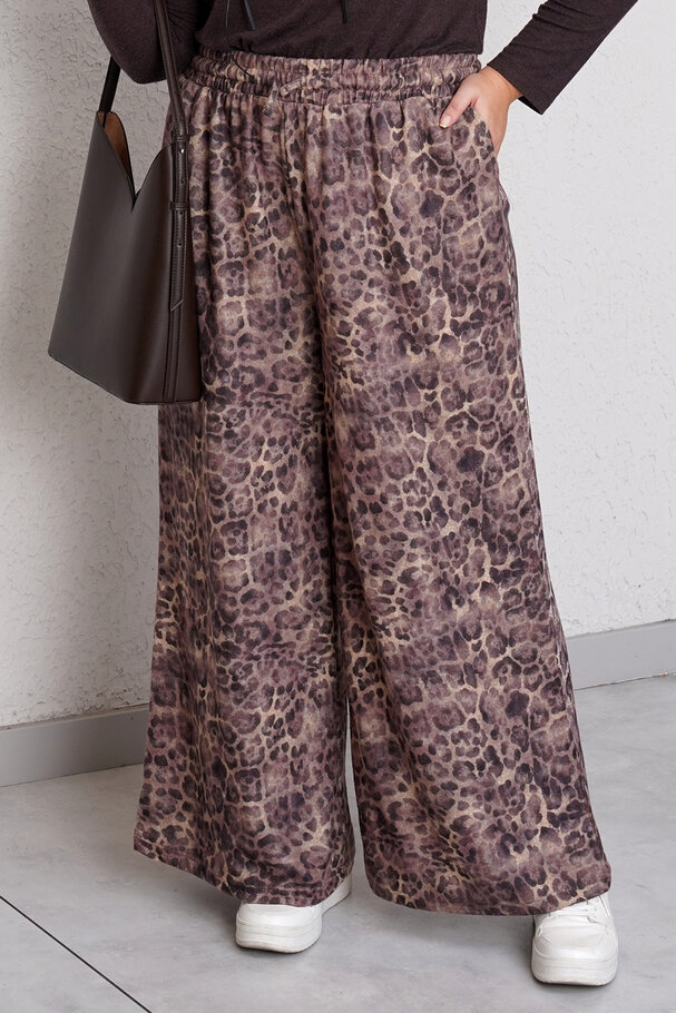 LEOPAR DESENLİ GENİŞ PAÇA TRİKO PANTOLON