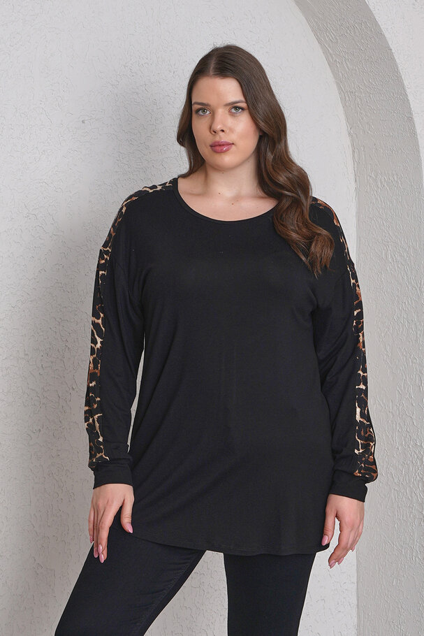 LEOPAR DESENLİ KOL DETAYLI BLUZ