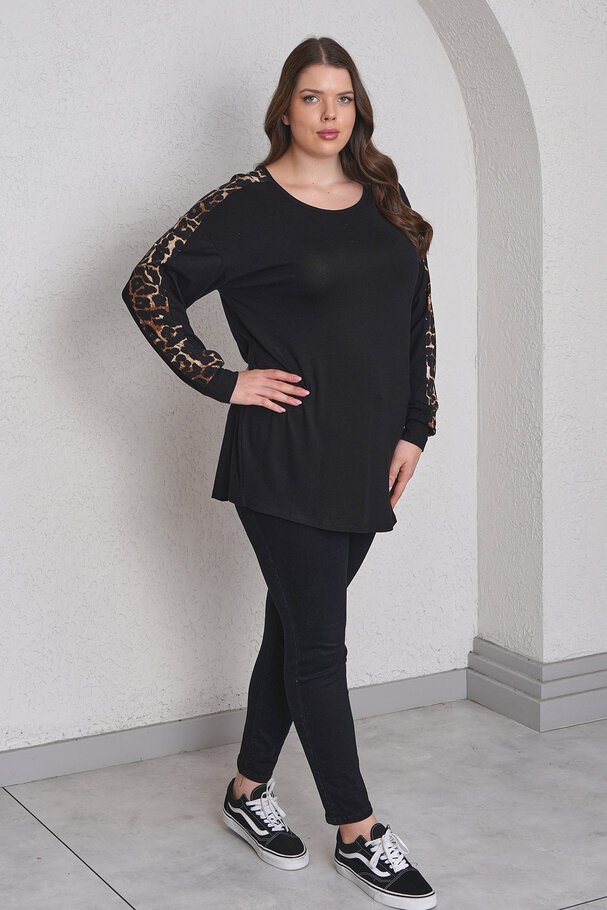LEOPAR DESENLİ KOL DETAYLI BLUZ