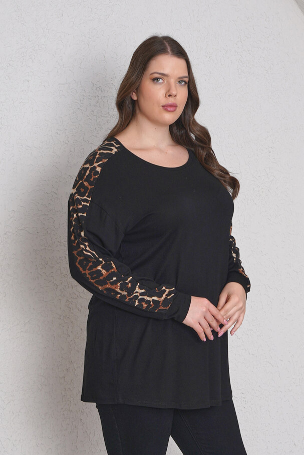 LEOPAR DESENLİ KOL DETAYLI BLUZ