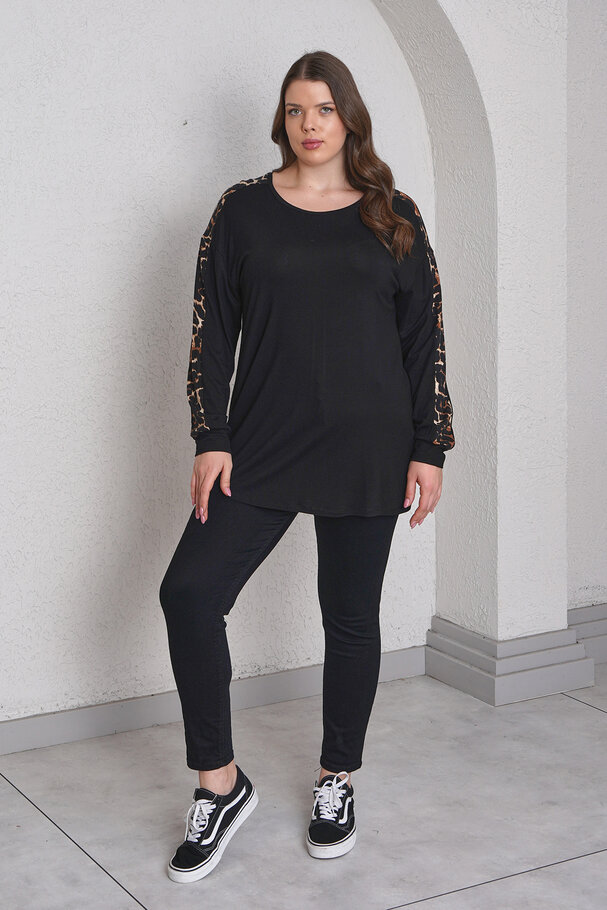 LEOPAR DESENLİ KOL DETAYLI BLUZ