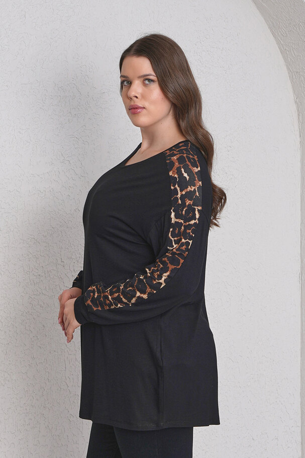LEOPAR DESENLİ KOL DETAYLI BLUZ