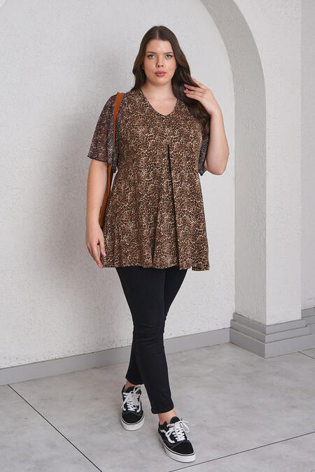 Büyük Moda - LEOPAR DESENLİ KOLLARI TÜL BLUZ (1)