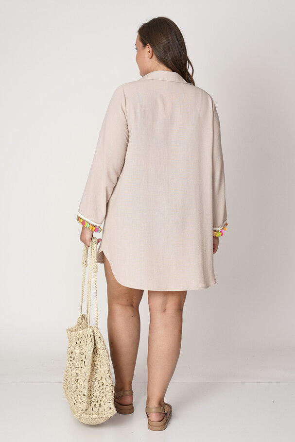 LINEN TEXTURED PAREO WITH BEADED CUFFS