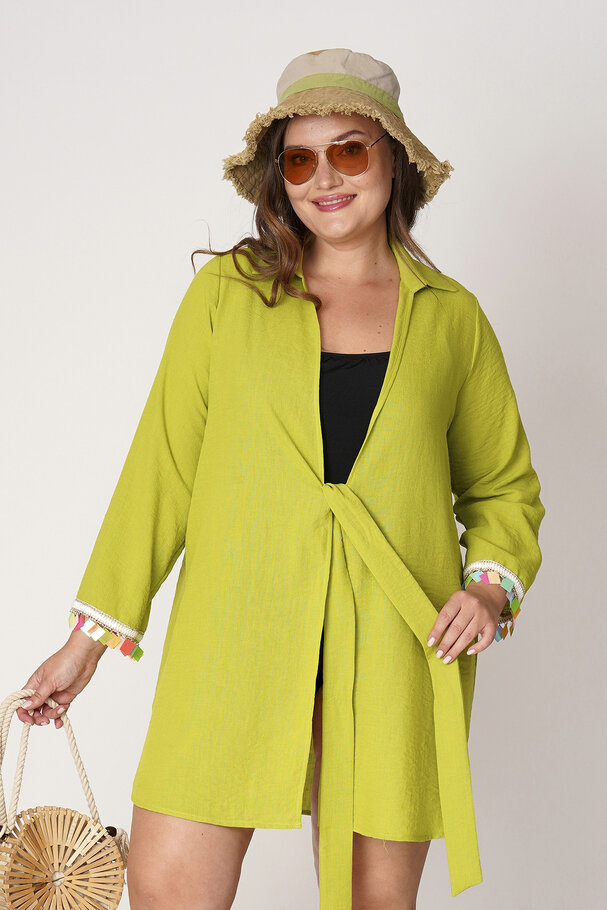 LINEN TEXTURED PAREO WITH BEADED CUFFS