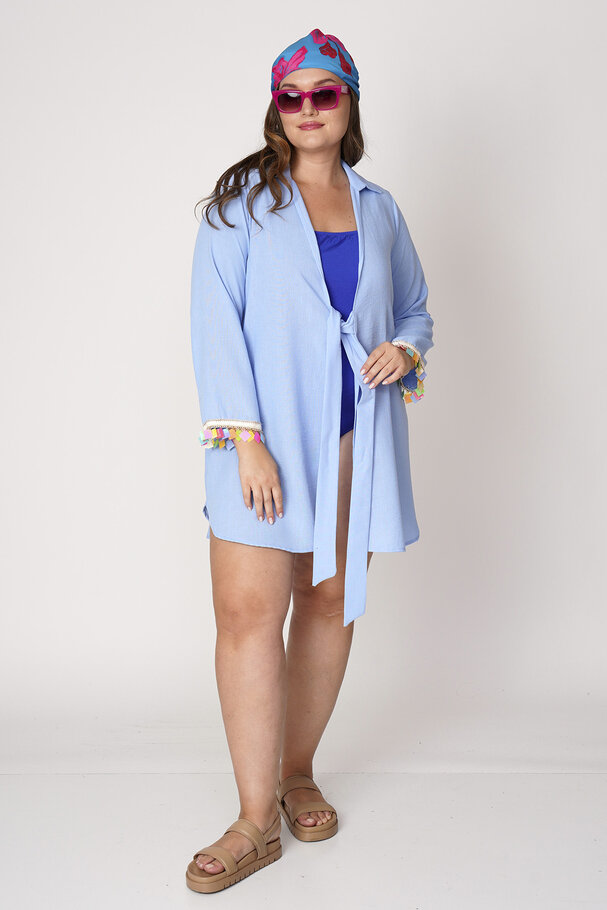 LINEN TEXTURED PAREO WITH BEADED CUFFS