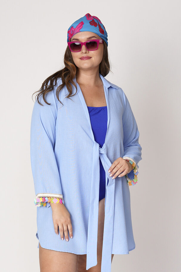 LINEN TEXTURED PAREO WITH BEADED CUFFS