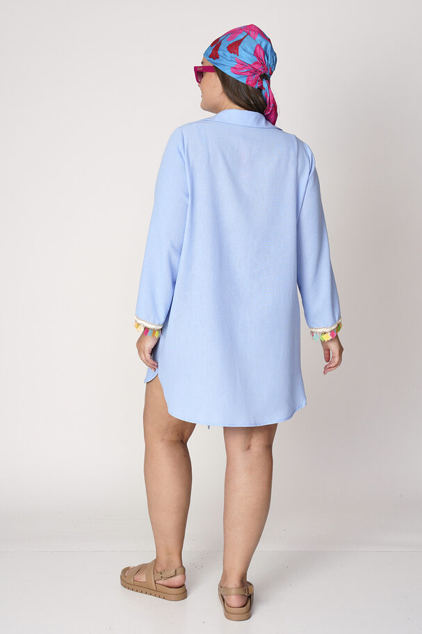 LINEN TEXTURED PAREO WITH BEADED CUFFS