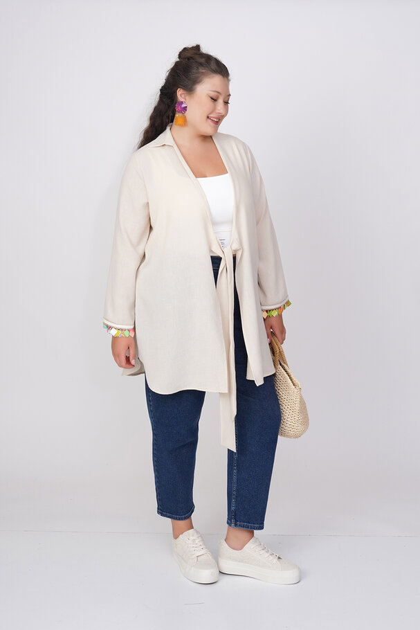 LINEN TEXTURED PAREO WITH BEADED CUFFS